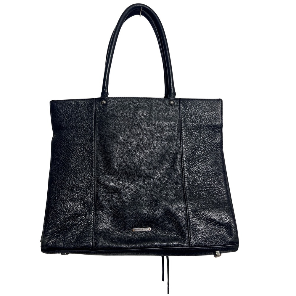 Rebecca Minkoff Blac Pebbled Leather Tote Bag Silver Hardware Tassel Accent Goth